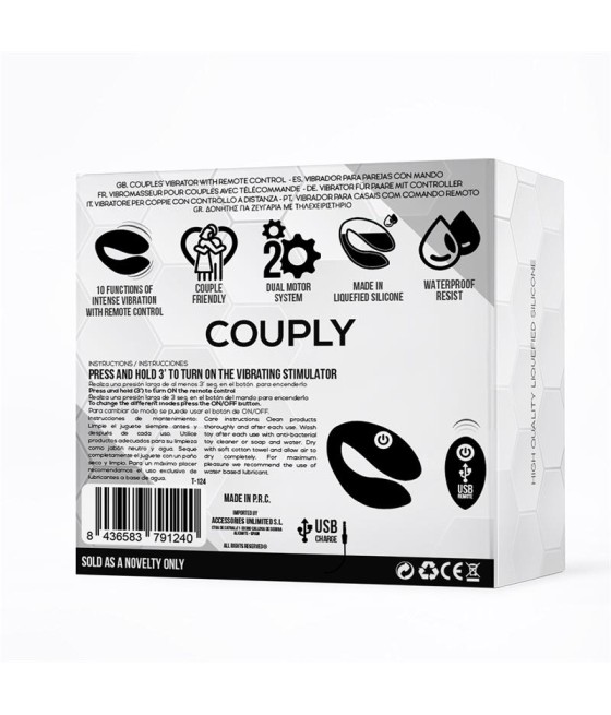 Couply Juguete para Parejas con Control Remoto USB Unibody Silicona Liquida