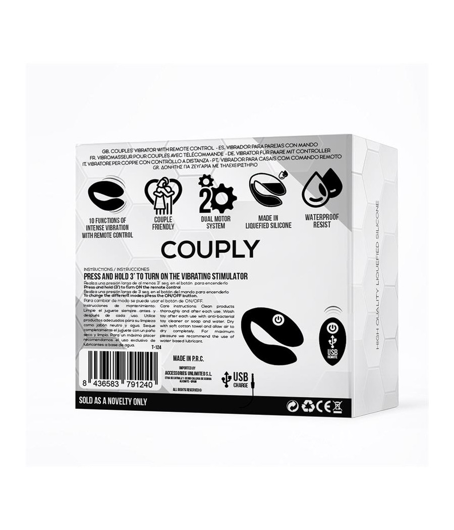 Couply Juguete para Parejas con Control Remoto USB Unibody Silicona Liquida