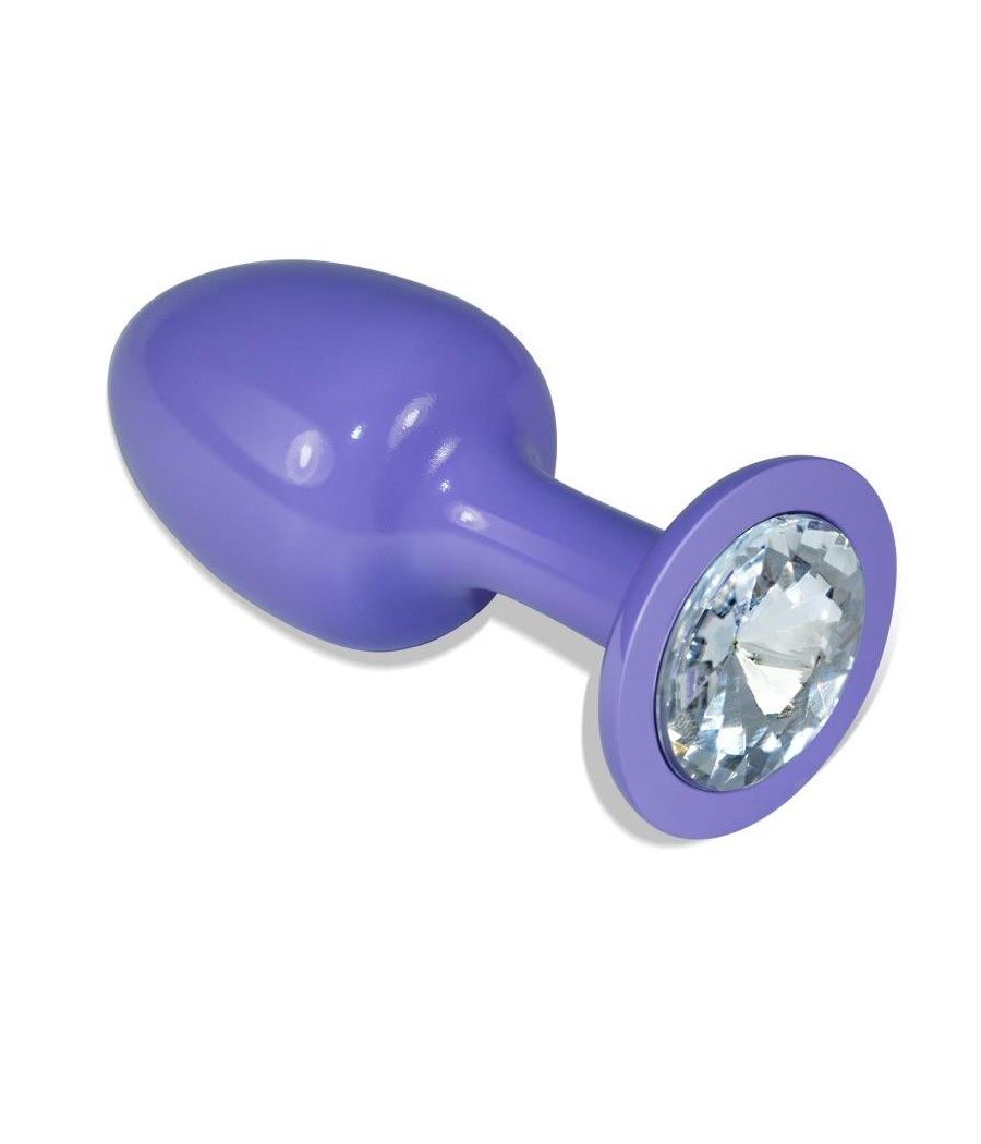 Plug Anal de Metal Purpura Rosebud con Joya Transparene