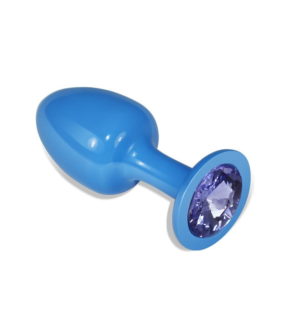 Plug Anal de Metal Azul Rosebud con Joya Azul