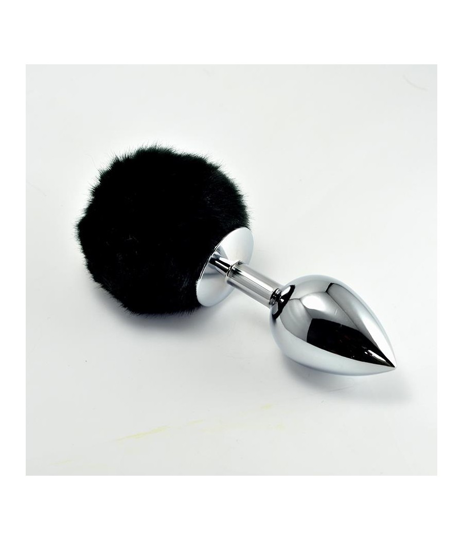 Plug Anal de Metal con Pompon Negro Talla S