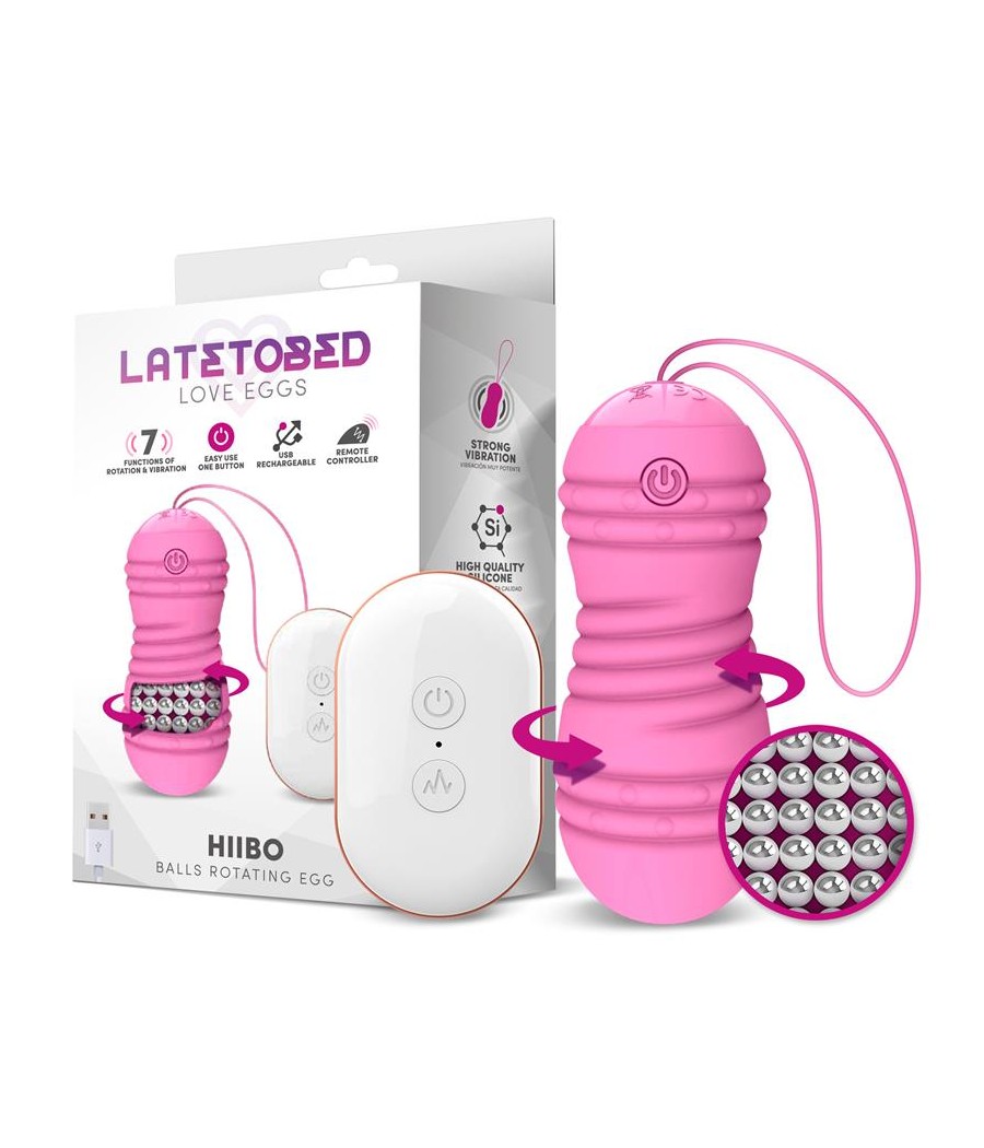 Hiibo Huevo Vibrador con Rotacion Control Remoto USB Silicona Rosa