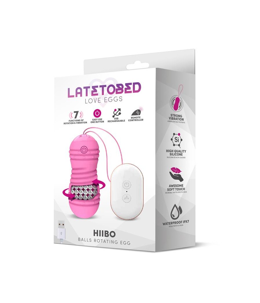 Hiibo Huevo Vibrador con Rotacion Control Remoto USB Silicona Rosa