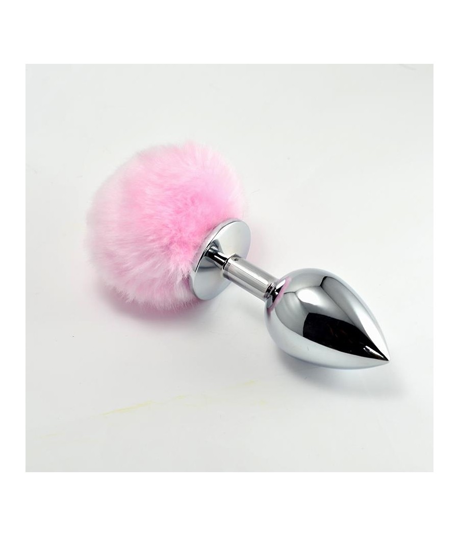 Plug Anal de Metal con Pompon Rosa Talla L