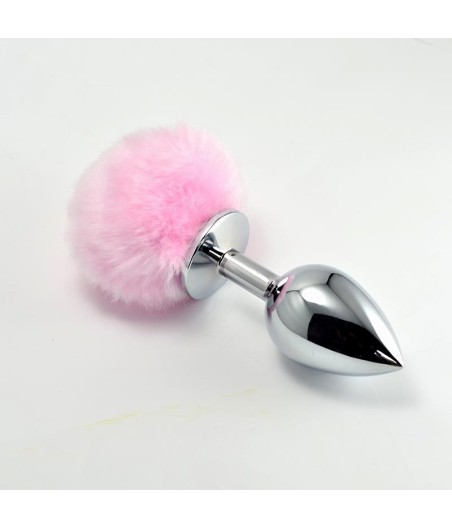 Plug Anal de Metal con Pompon Rosa Talla L