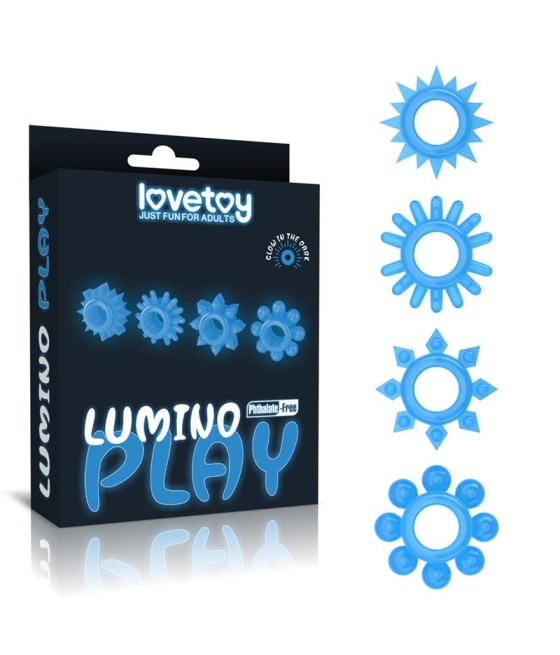 Lumino Play Set 4 Anillo para el Pene Luz Azul