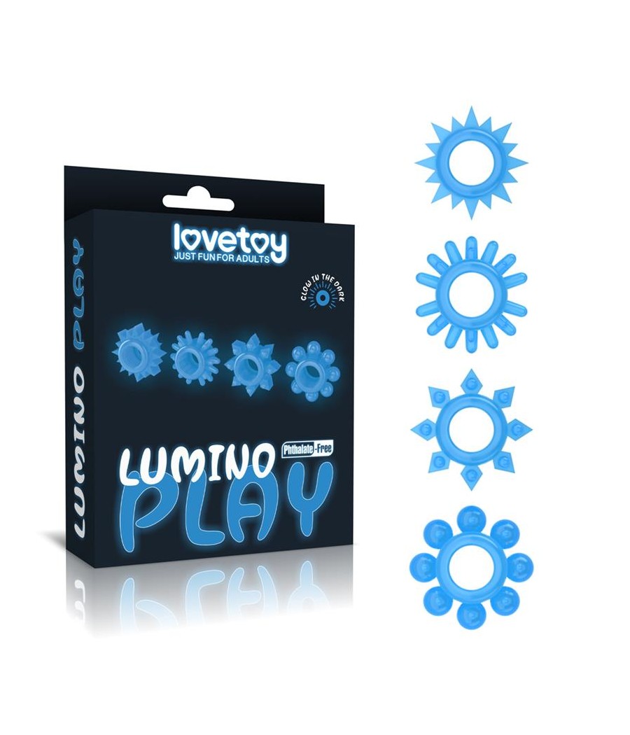 Lumino Play Set 4 Anillo para el Pene Luz Azul