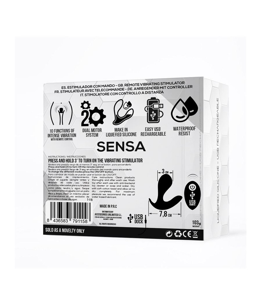 Sensa Estimulador Control Remoto USB SIlicona Liquida Negro