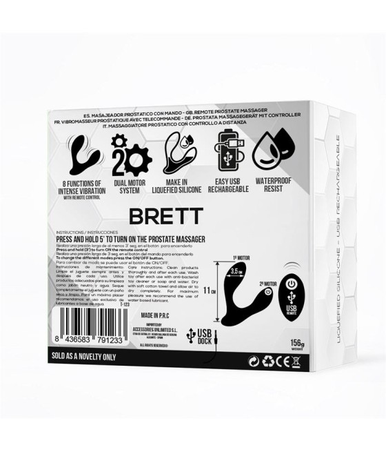 Brett Masajeador Prostatico Control Remoto USB Silicona Liquida