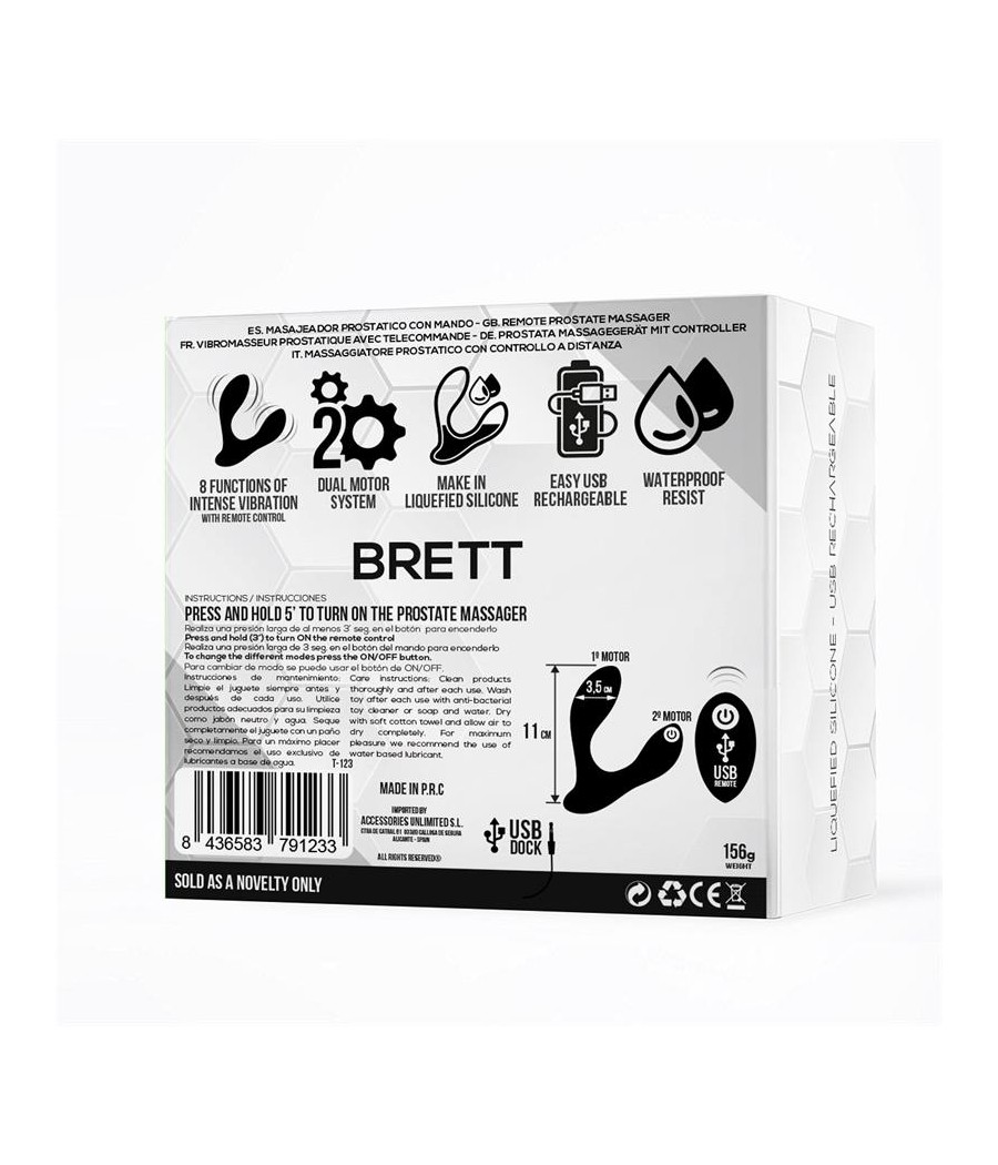 Brett Masajeador Prostatico Control Remoto USB Silicona Liquida