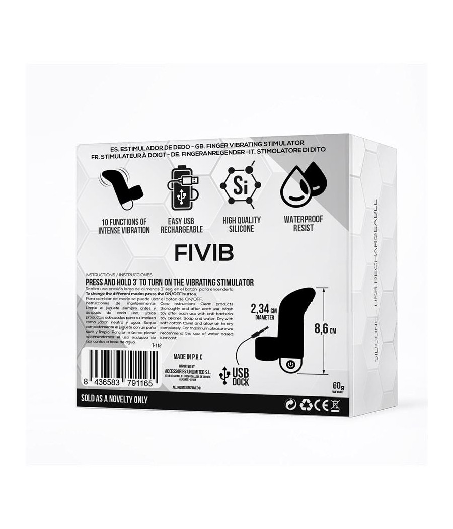 Fivib Estimulador de Dedo USB Silicona Negro