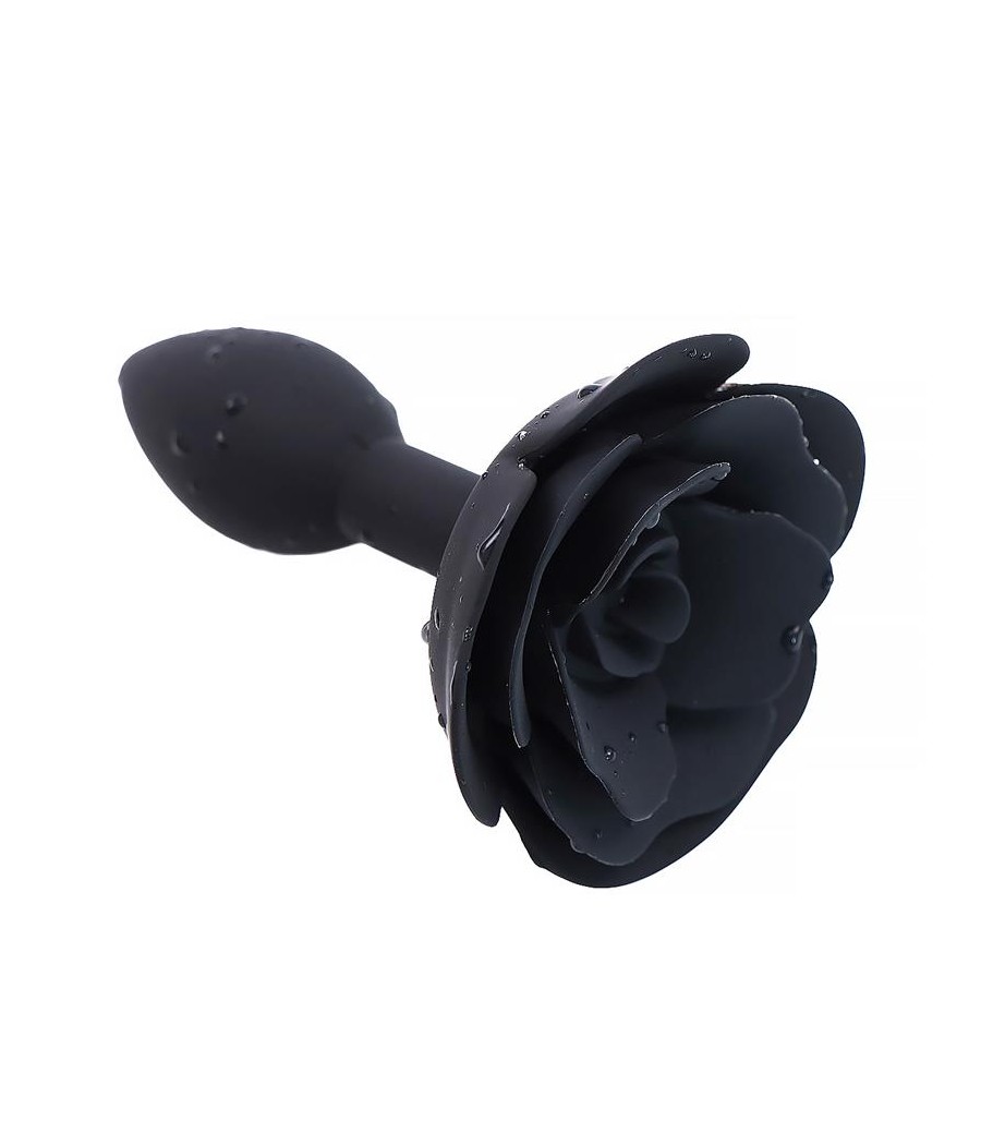 Plug Anal de Silicona con Rosa Negro