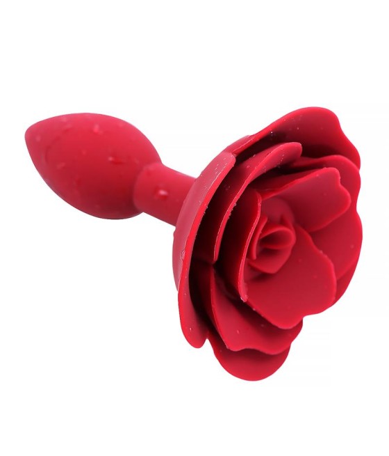 Plug Anal de Silicona con Rosa Rojo