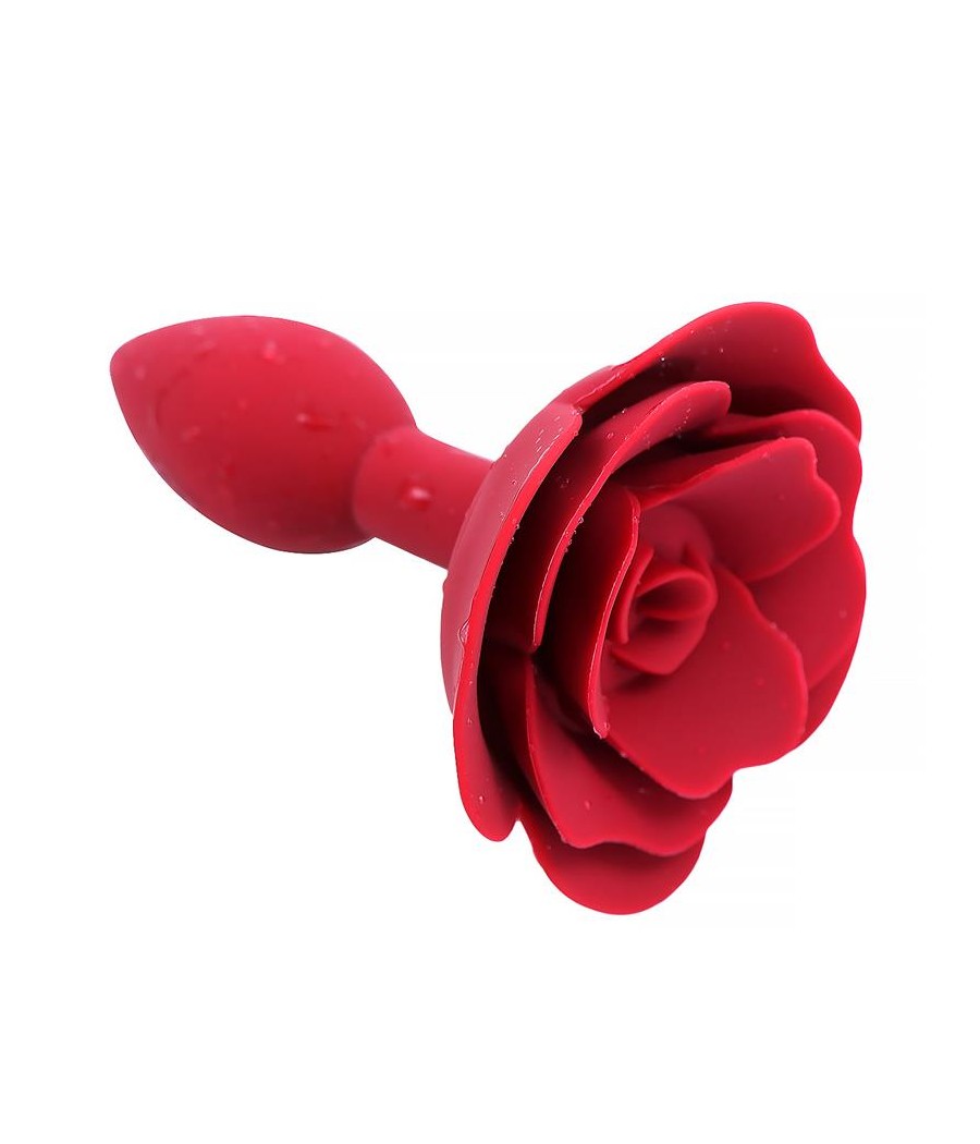 Plug Anal de Silicona con Rosa Rojo