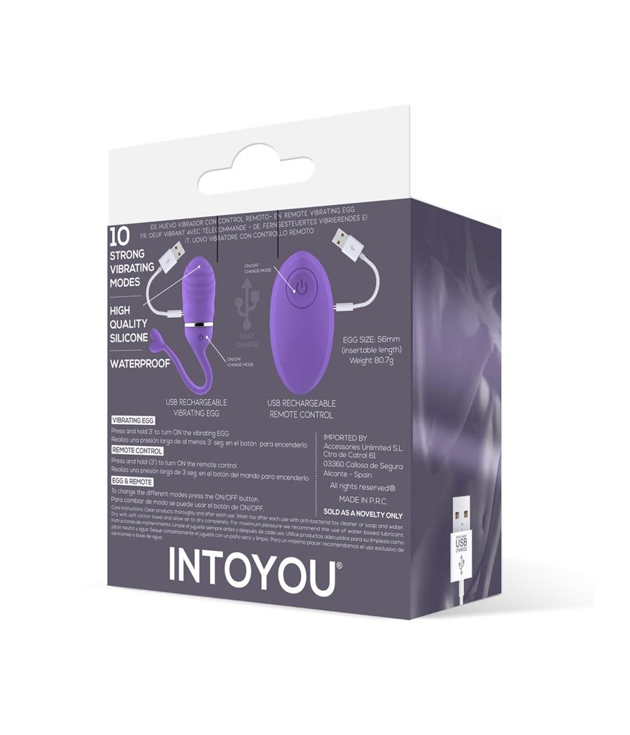 Huevo Vibrador Control Remoto Odise USB Silicona Purpura