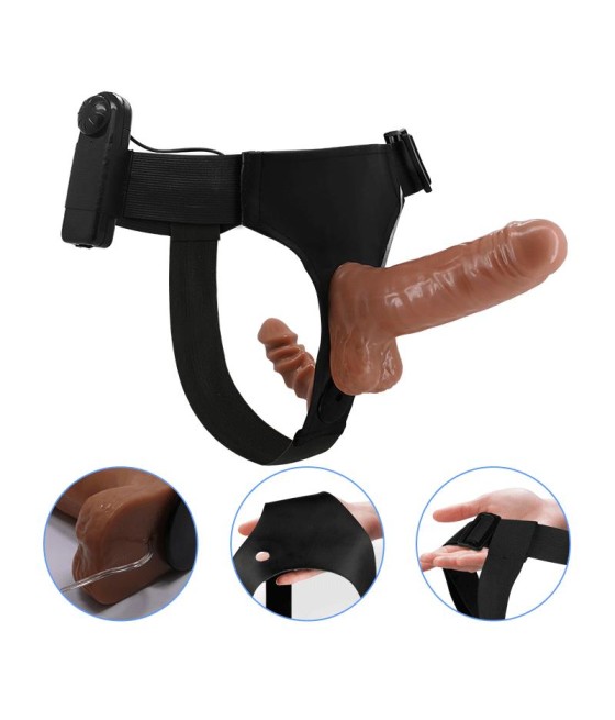 Arnes con Dildo Doble Retractil con Vibracion