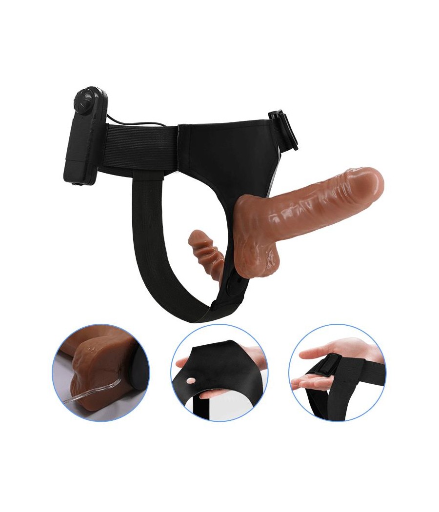 Arnes con Dildo Doble Retractil con Vibracion