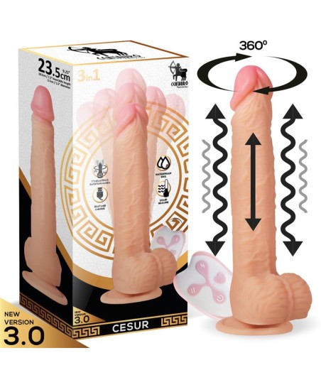 Cesur 3.0 Dildo Realista Vibración, Movimiento Ondulante, 360º y Telescópico Control Remoto USB