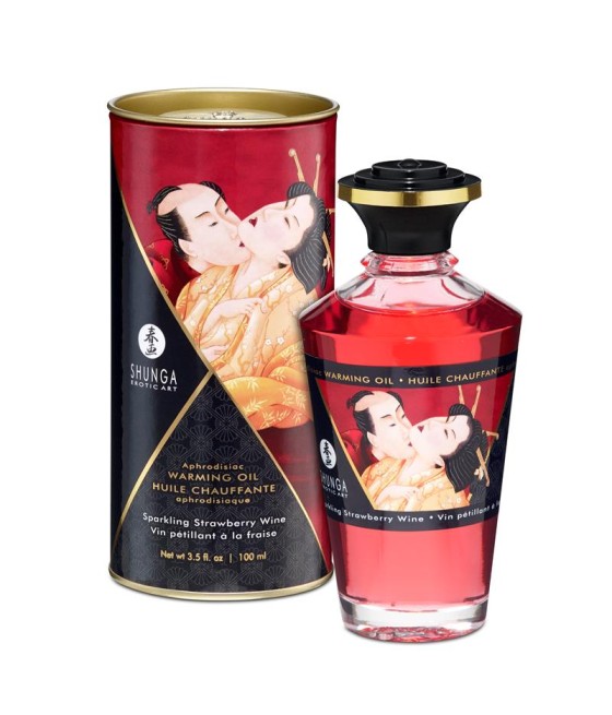 Shunga Aceite de Masaje Efecto Calor Aroma Vino Espumoso de Fresa