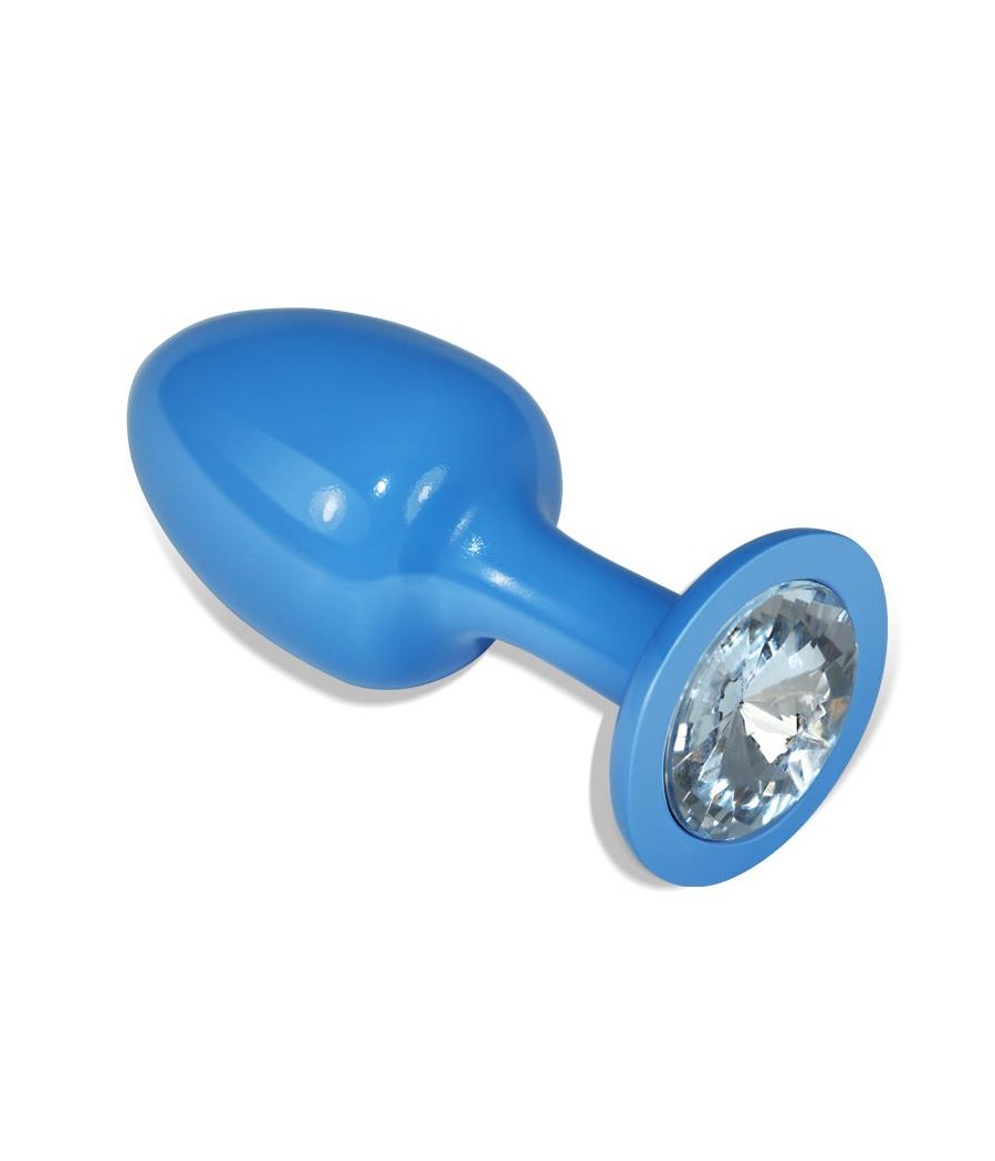 Plug Anal de Metal Azul Rosebud con Joya Transparente