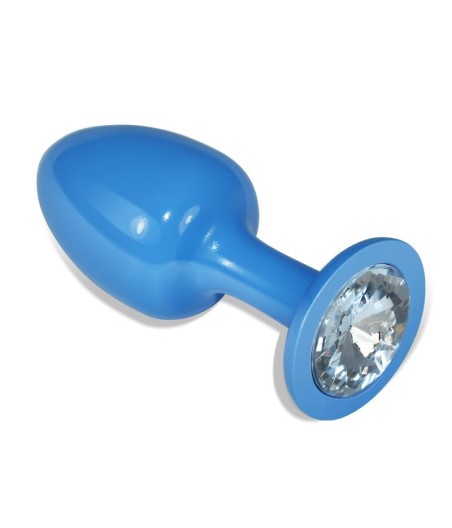 Plug Anal de Metal Azul Rosebud con Joya Transparente