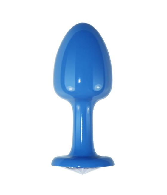 Plug Anal de Metal Azul Rosebud con Joya Transparente