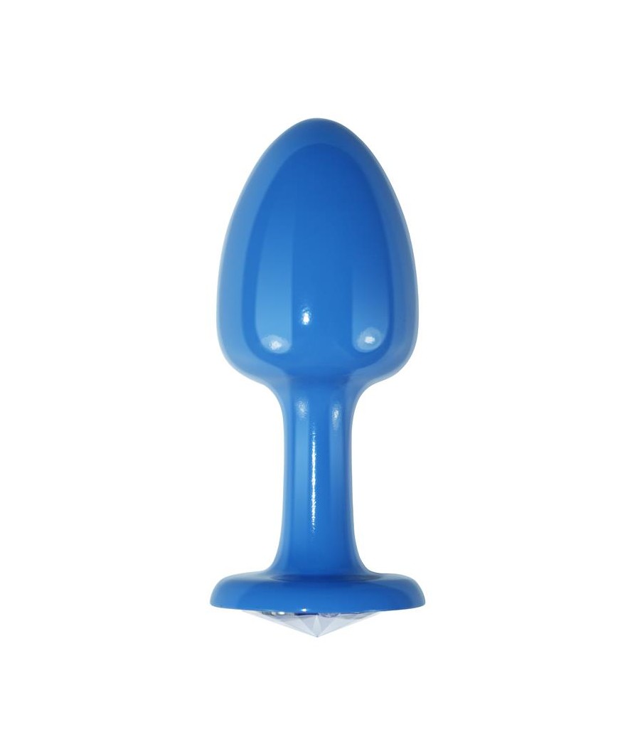 Plug Anal de Metal Azul Rosebud con Joya Transparente