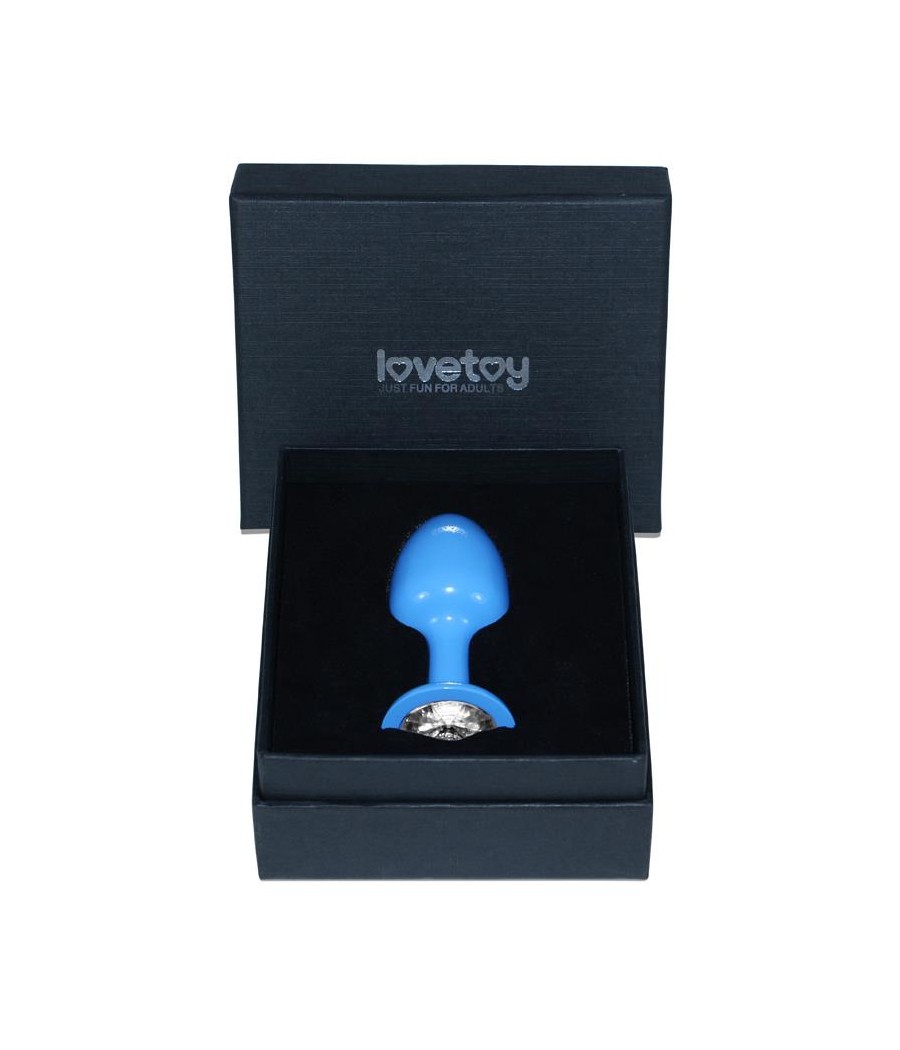 Plug Anal de Metal Azul Rosebud con Joya Transparente