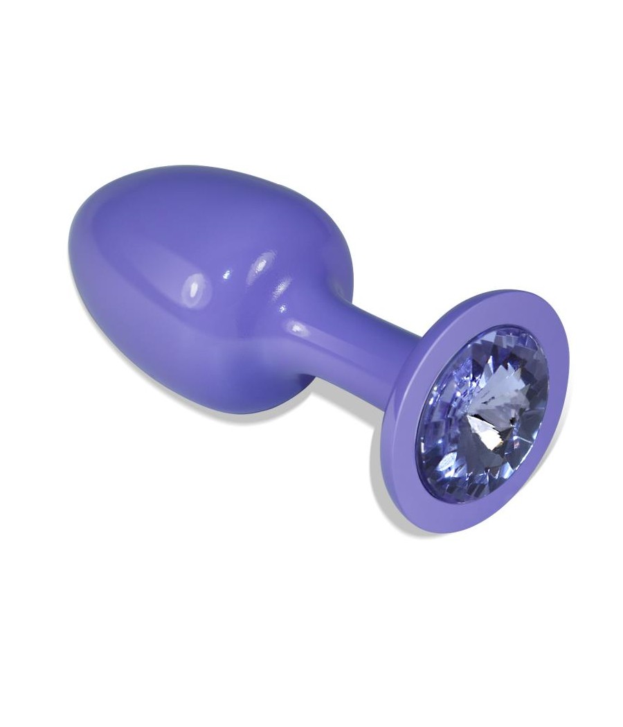 Plug Anal de Metal Purpura Rosebud con Joya Azul