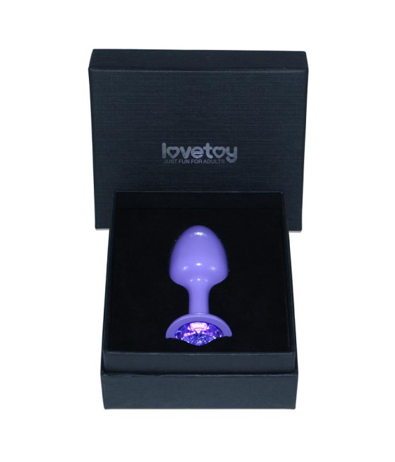 Plug Anal de Metal Purpura Rosebud con Joya Azul