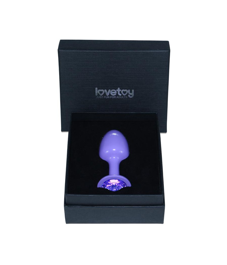 Plug Anal de Metal Purpura Rosebud con Joya Azul