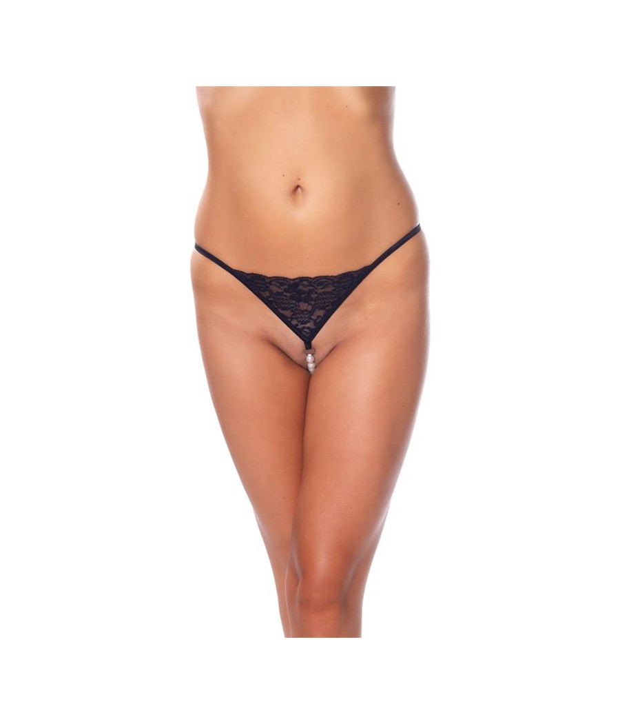 Rimba Amorable Tanga con Perlas Color Negro Talla unica