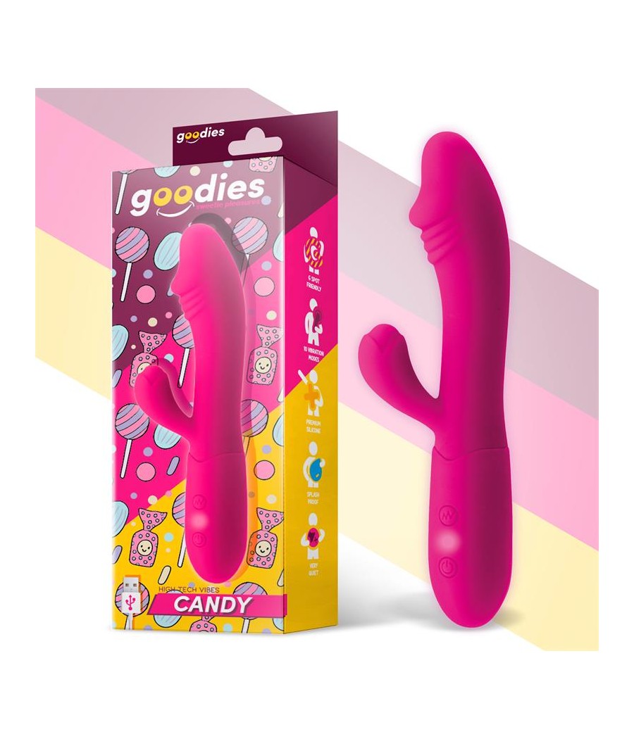 Candy Vibrador con Conejito Punto G USB Silicona Fucshia