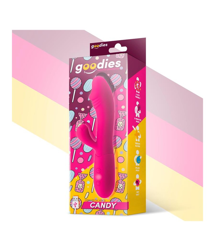 Candy Vibrador con Conejito Punto G USB Silicona Fucshia