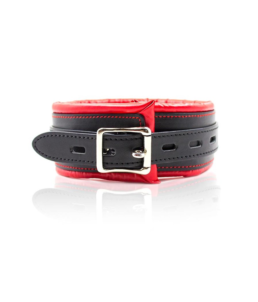 Collar con Correa de Metal e Interior Acolchado Negro Rojo