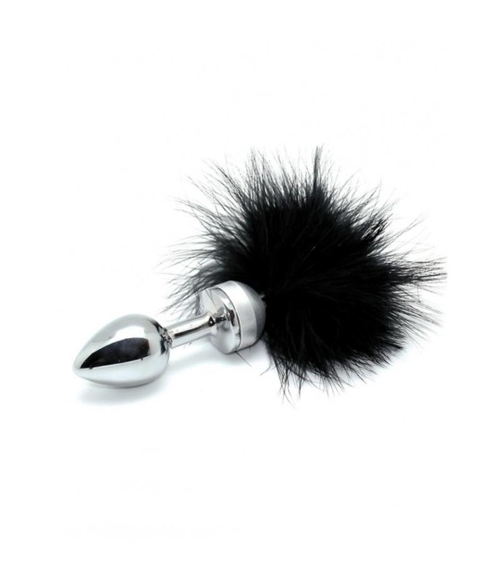 Plug Anal Metal con Plumas Negro 73mm