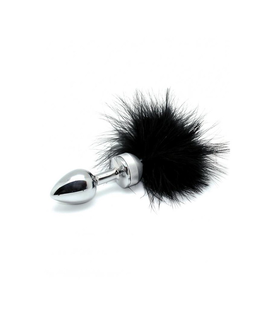 Plug Anal Metal con Plumas Negro 73mm