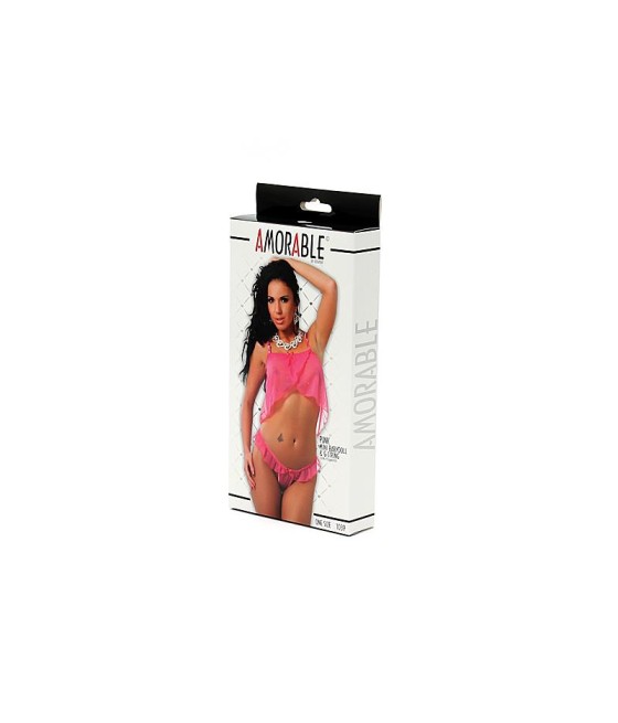 Rimba Amorable Mini Babydoll y Tanga con Volantes Color Rosa Talla unica