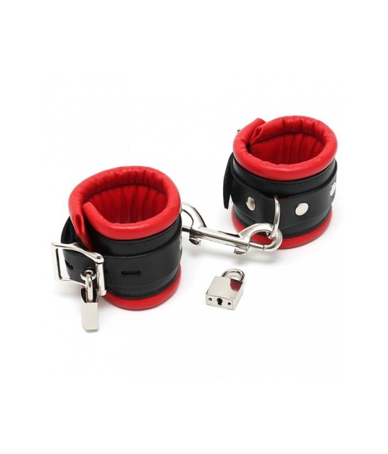 Esposas para Pies Cuero Negro y Rojo con Candado 7 cm