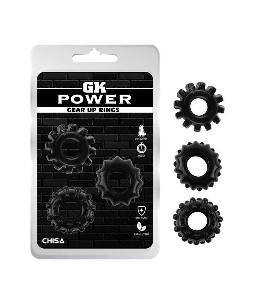 Kit 3 Anillos Pene Gear Up Negro