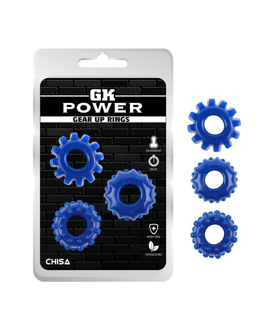 Kit 3 Anillos Pene Gear Up Azul