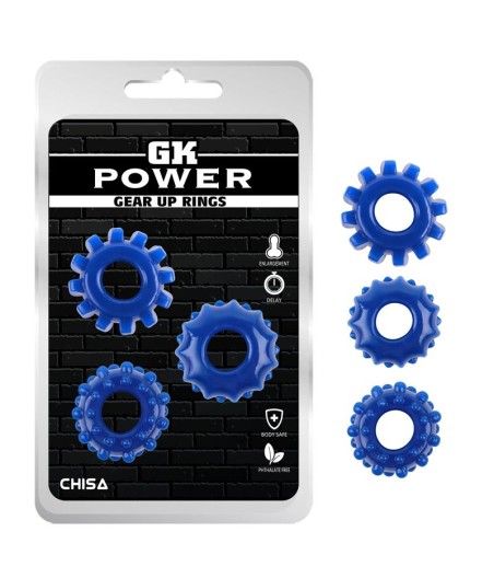 Kit 3 Anillos Pene Gear Up Azul