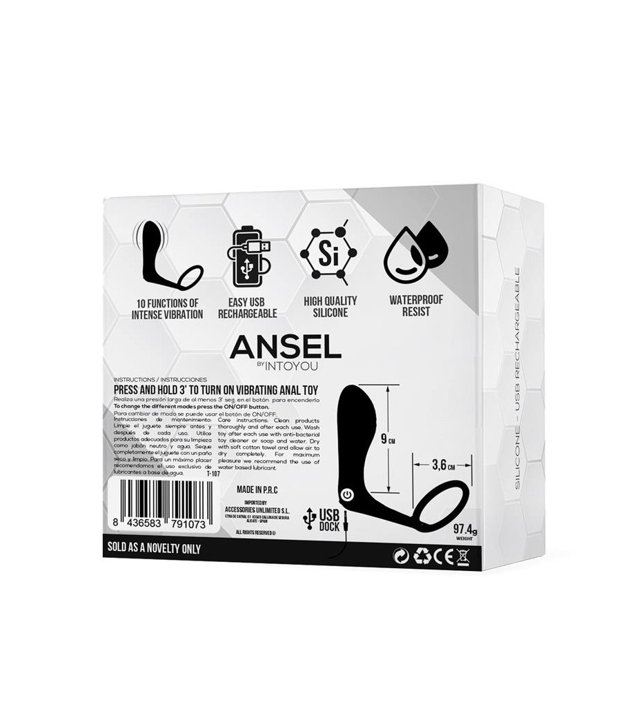 Ansel Plug Anal con Vibracion y Anillo USB Silicona