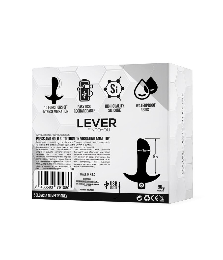 Lever Plug Anal con Vibracion USB Silicona