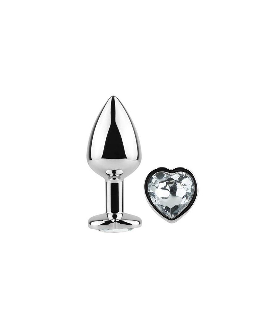 Plug Anal de Metal Corazon Transparente Talla S