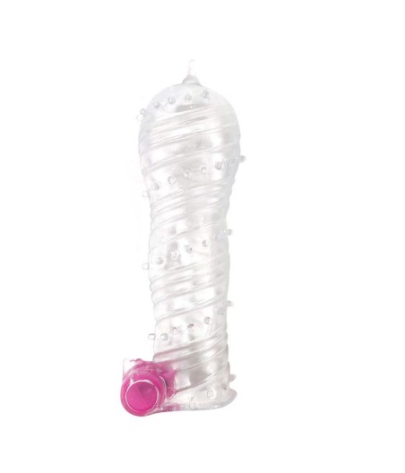 Funda para el Pene Texturizada con Bala Vibradora Transparente