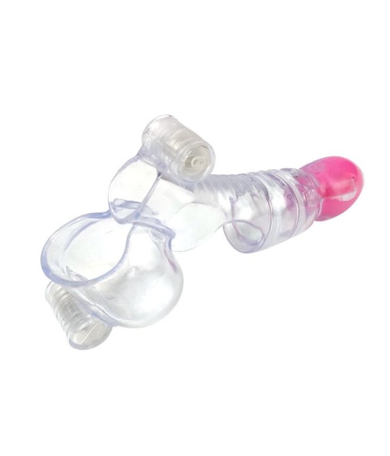 Funda para el Pene y Testiculos 3 Balas Vibradoras Transparente