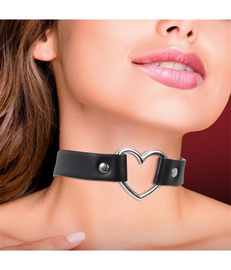 Collar con Corazón Tipo Choker Cuero Vegano Talla Única