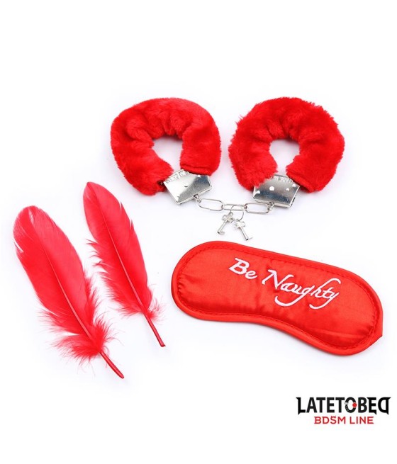 Set de 3 Piezas Antifaz Plumas y Esposas