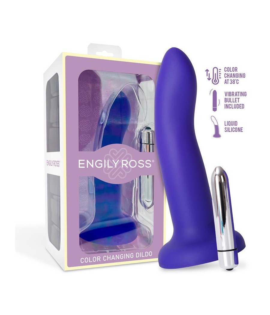 Dildo con Vibracion que Cambia de Color Azul a Purpura Talla M 17 cm